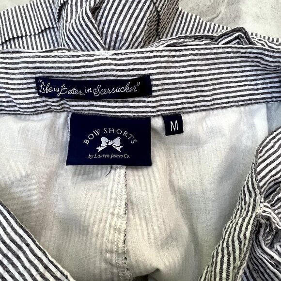 Bow Shorts by Lauren James Co. Medium‎ M 6 Lined Seersucker Blue Stripe - Picture 4 of 5